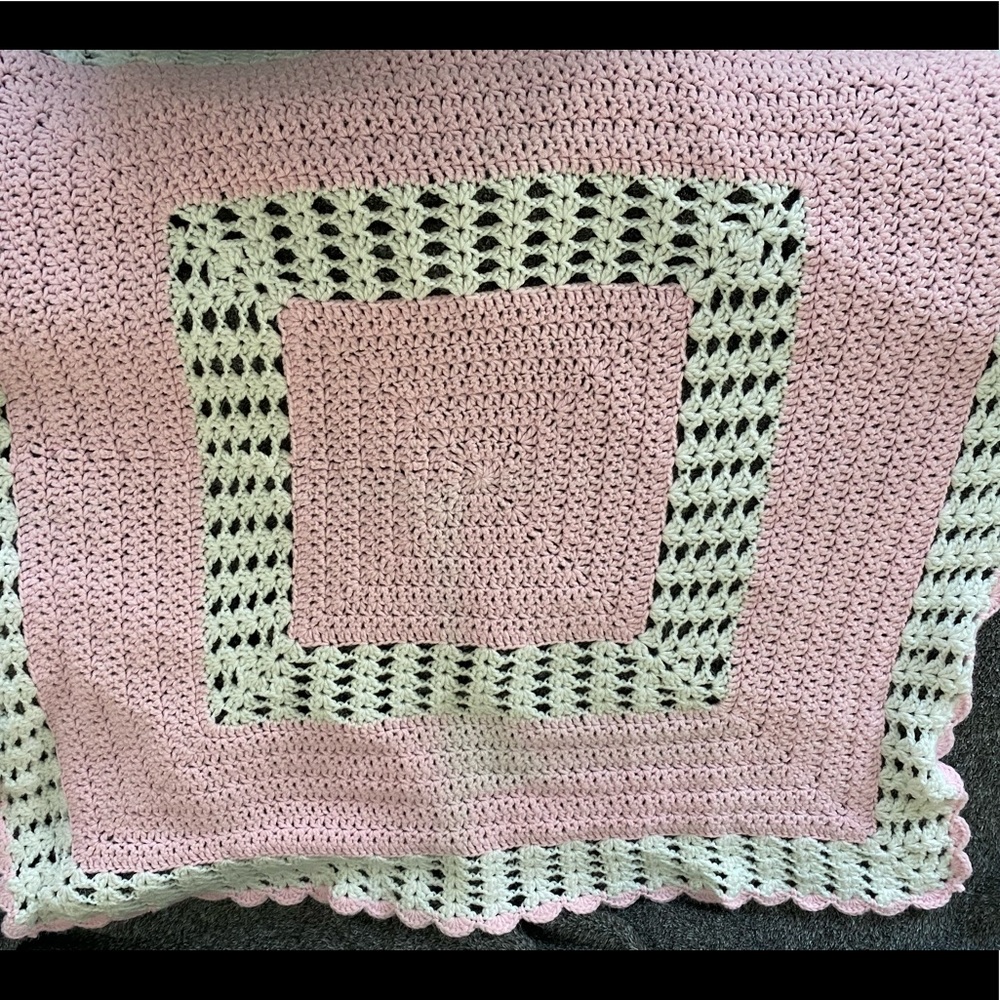 Pink and White Handmade Baby Blanket